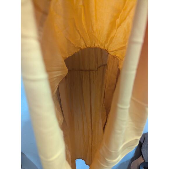 Peasant style slashed sleeves empire-waisted mustard dress w/crochet detailing S - Picture 6 of 13